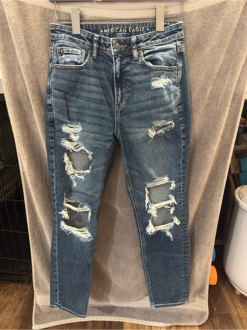 American Eagle Outfitters Distressed Straight Leg Jeans - Blue